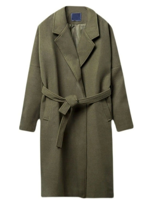 Men's Plus Size Lapel Collar Long Sleeve Longline Coat Green - Fashorio
