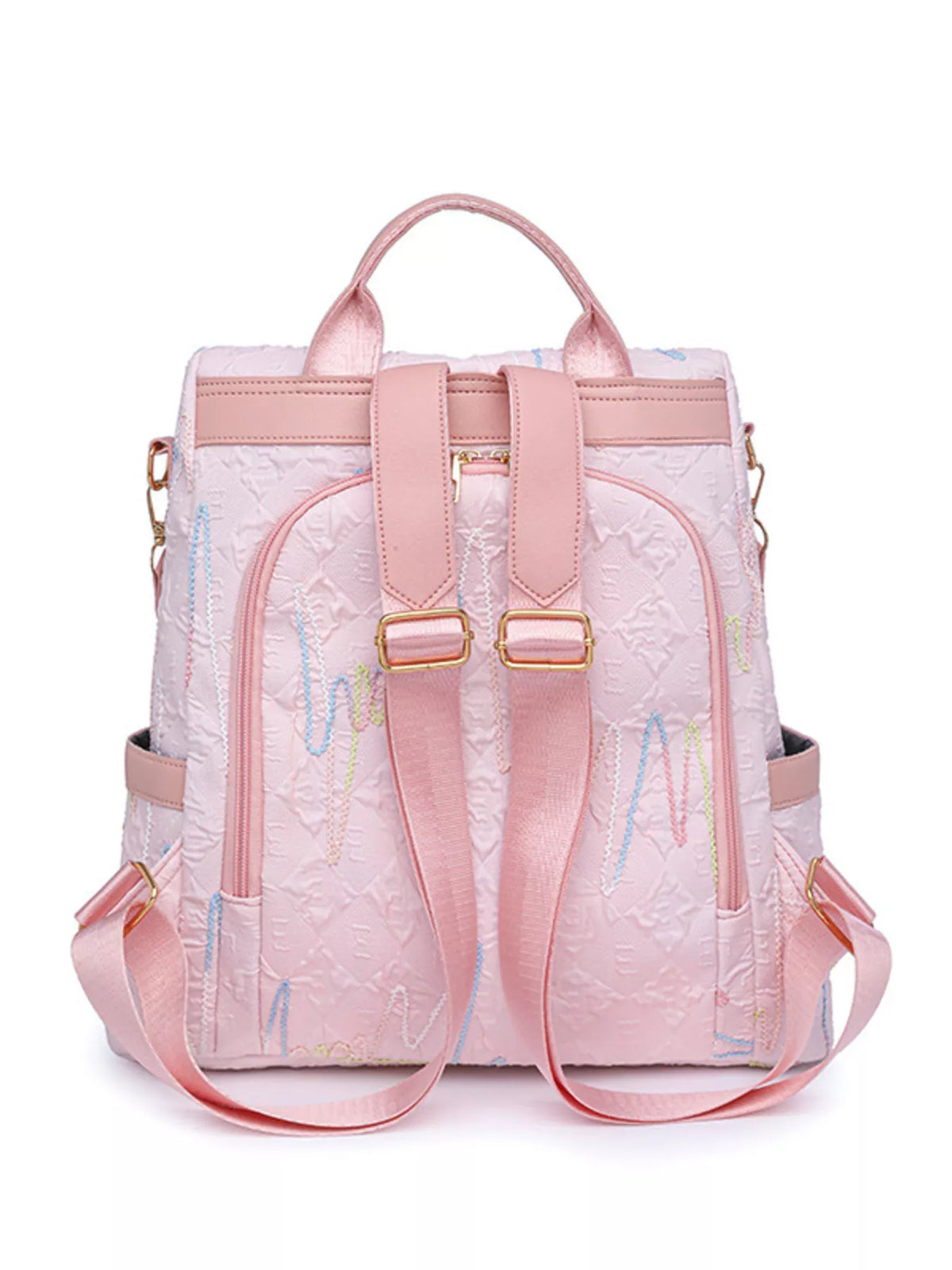 Adjustable strap polyester backpack front pocket detail