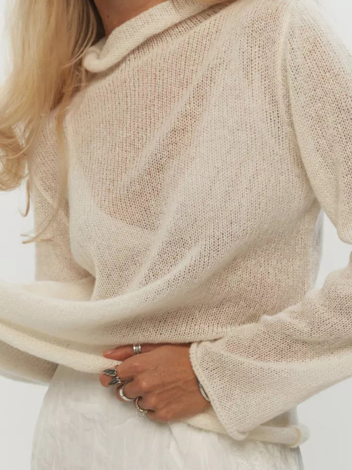Long sleeve sweater neutral color view