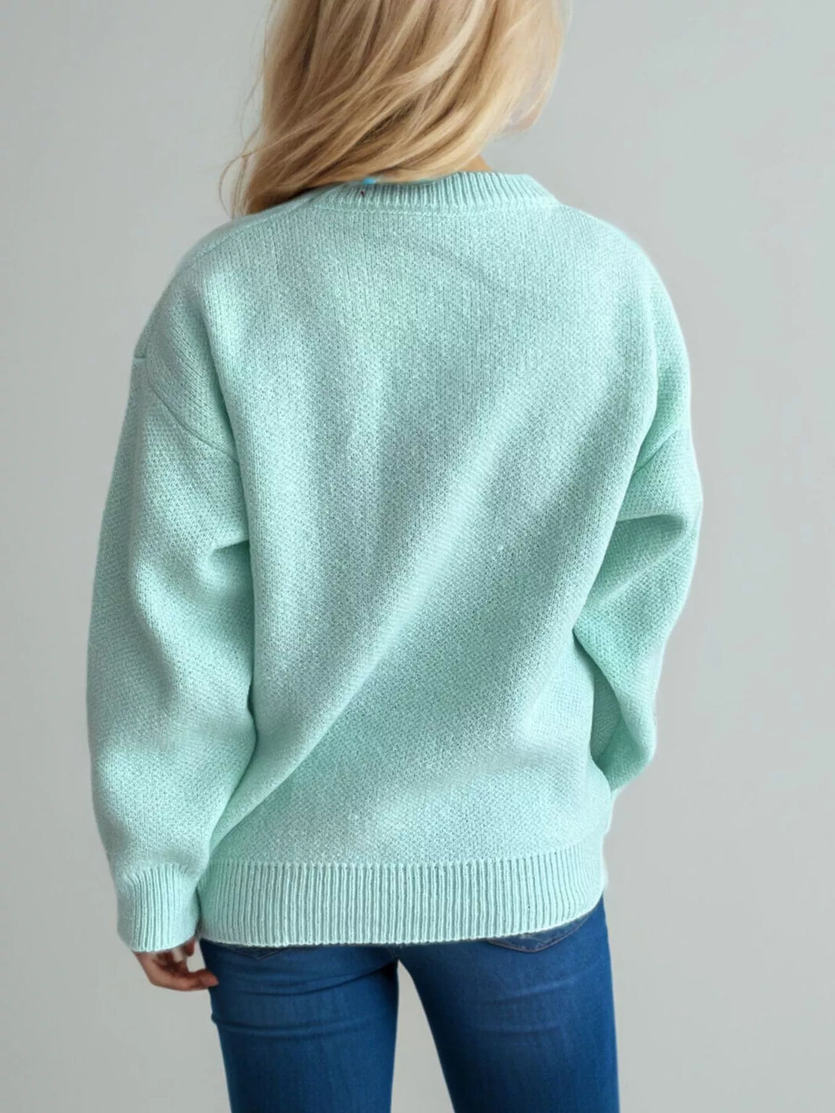 cherry pom pom round neck knit sweater fabric detail
