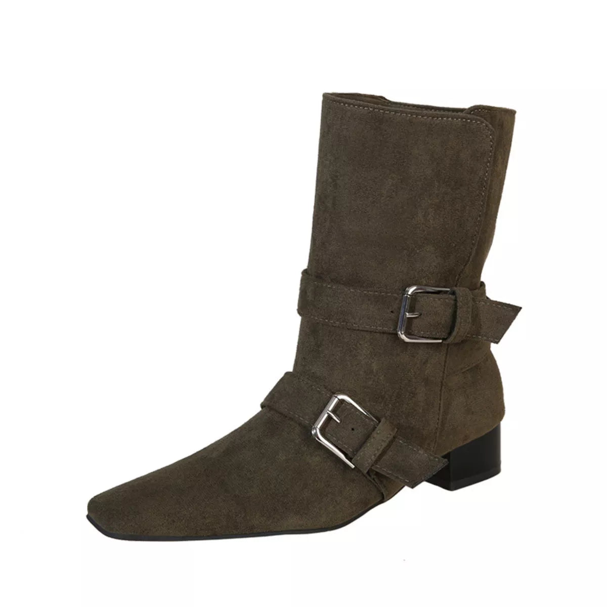 square toe block heel boots angled pair