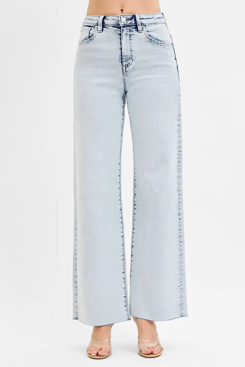 RISEN light blue wide leg jeans side view