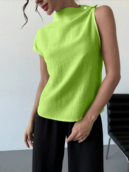Mock Neck Solid Color Tank Light Green - Fashorio