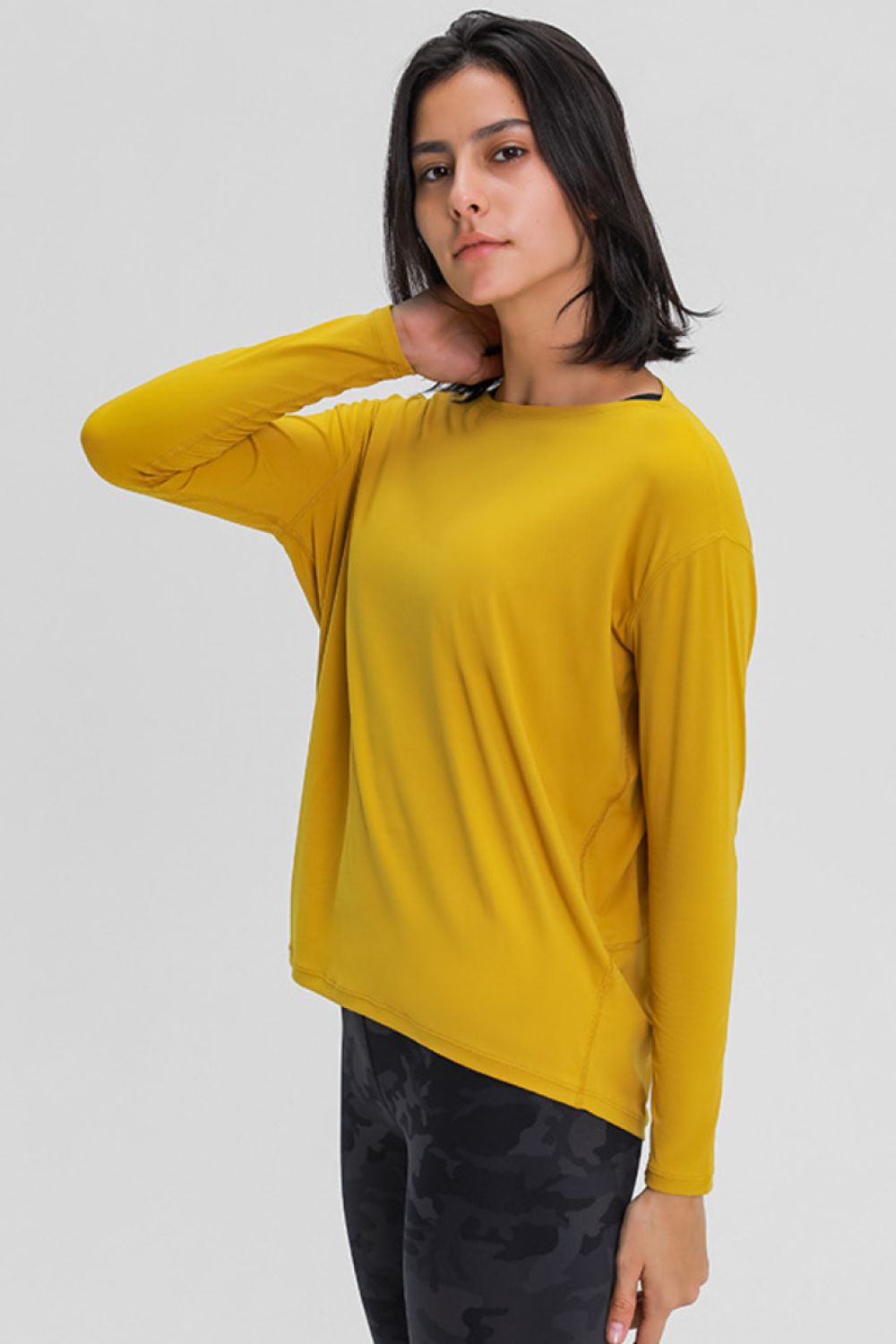 Millennia Loose Fit Active Top Mustard - Fashorio