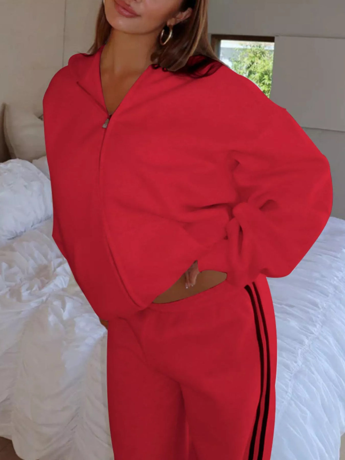 Zip Up Hoodie and Striped Pants Set, view 11