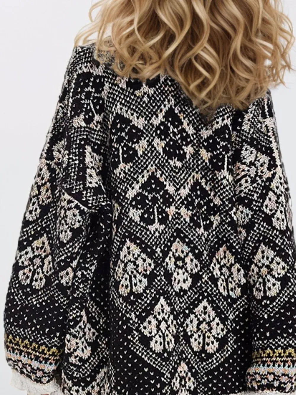 Open Front Long Sleeve Graphic Cardigan - Fashorio