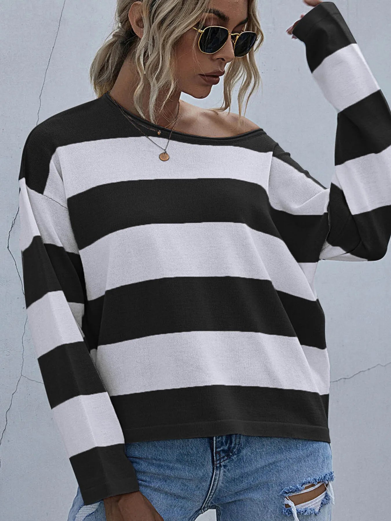 Striped Casual Long Sleeve Knit Top - Fashorio
