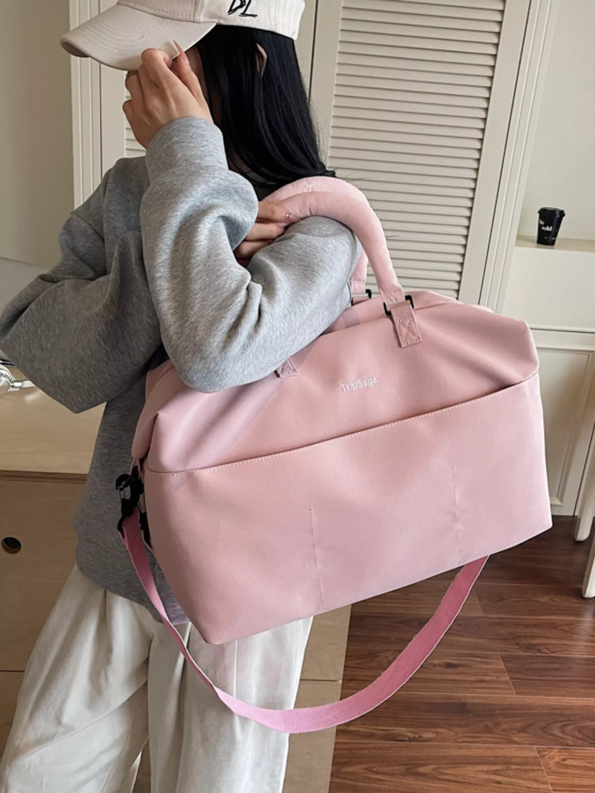 Pink Oxford duffel bag front view
