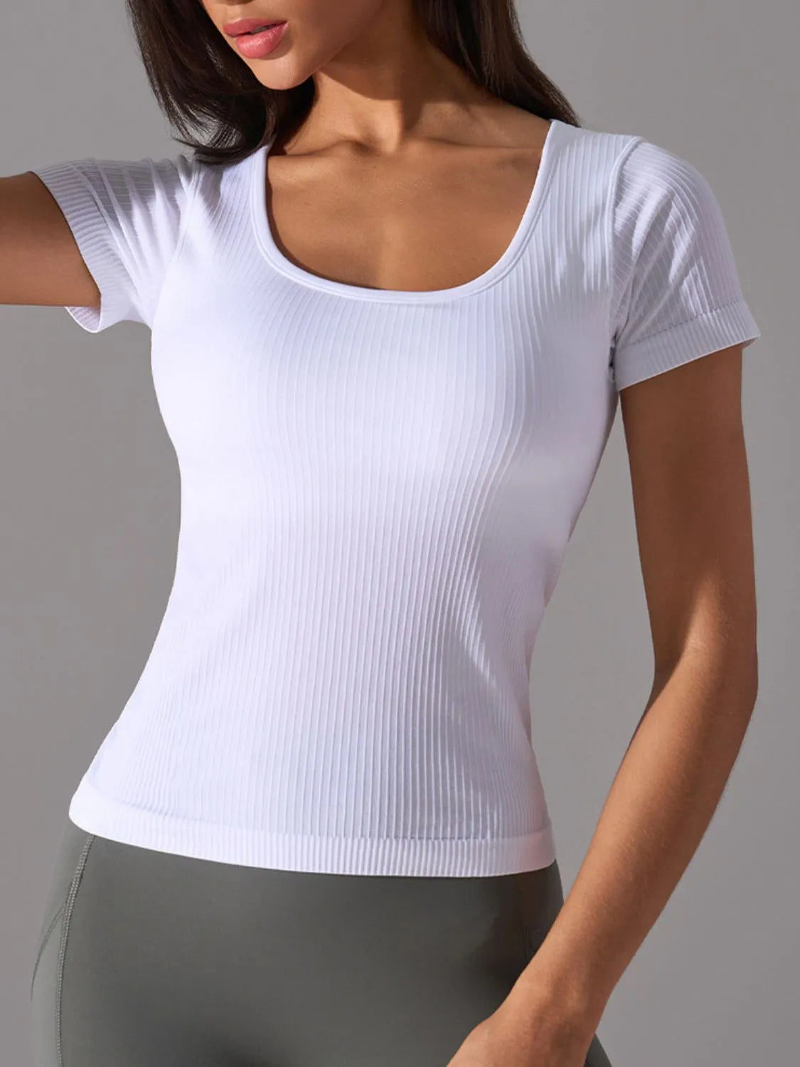 Square neck padded active t-shirt front view