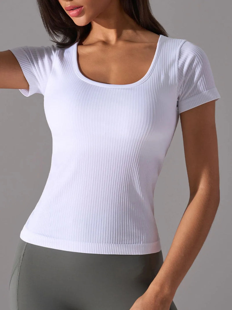Square neck padded active t-shirt front view