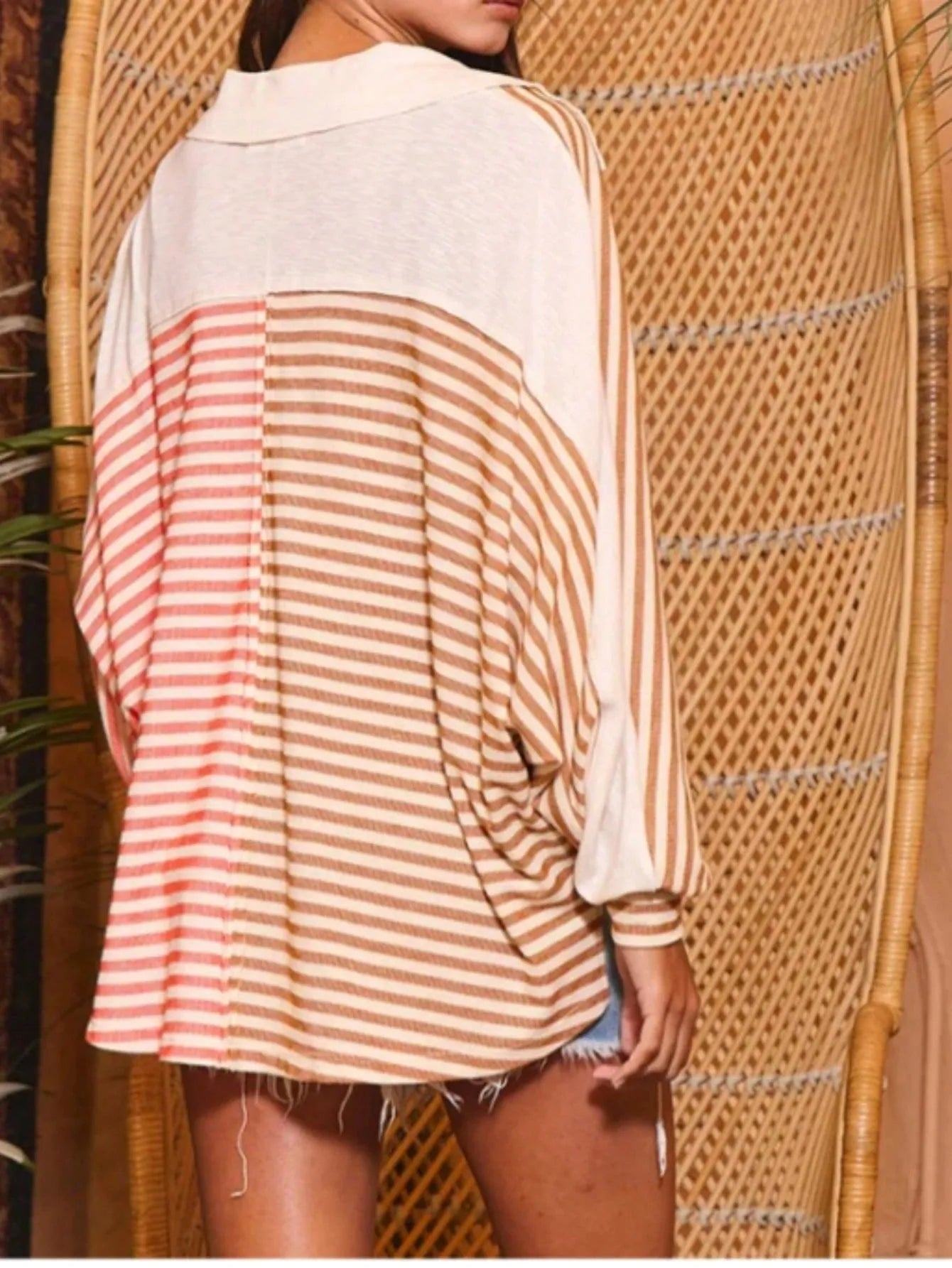 Striped Button Front Casual Top - Fashorio