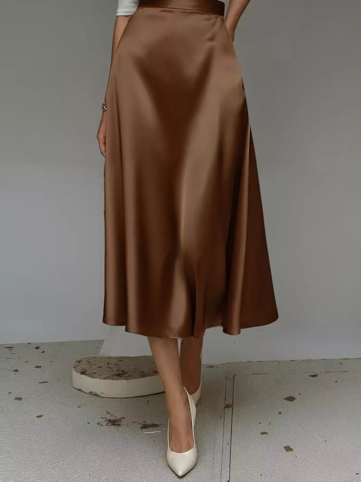 Satin midi skirt styled view