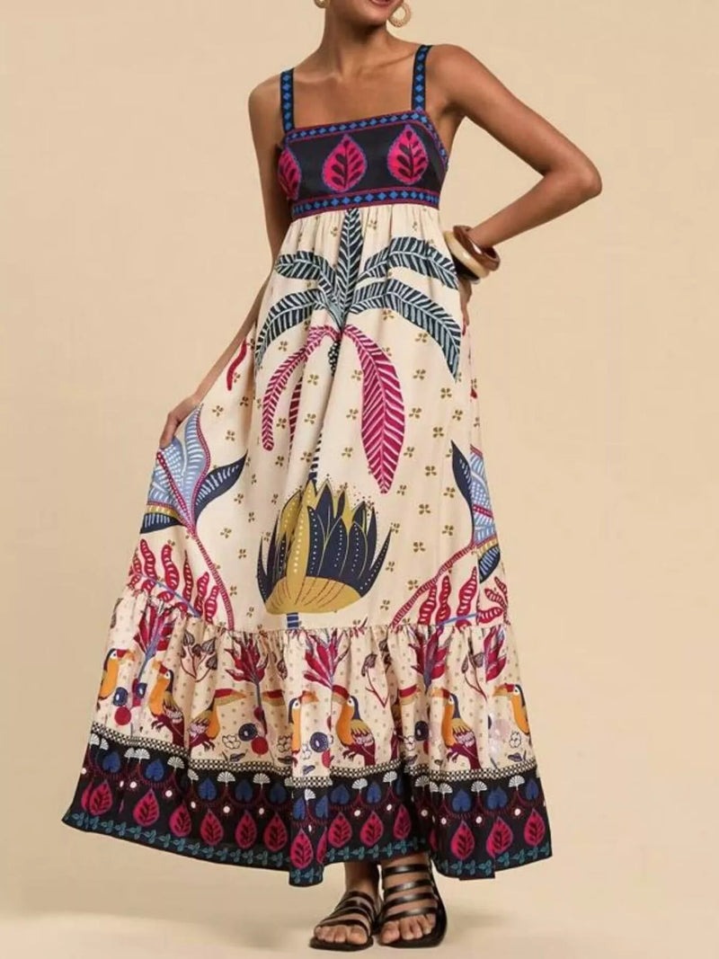Printed square neck maxi dress front