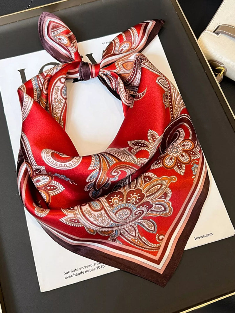 Vintage paisley silk scarf in a rich deep red