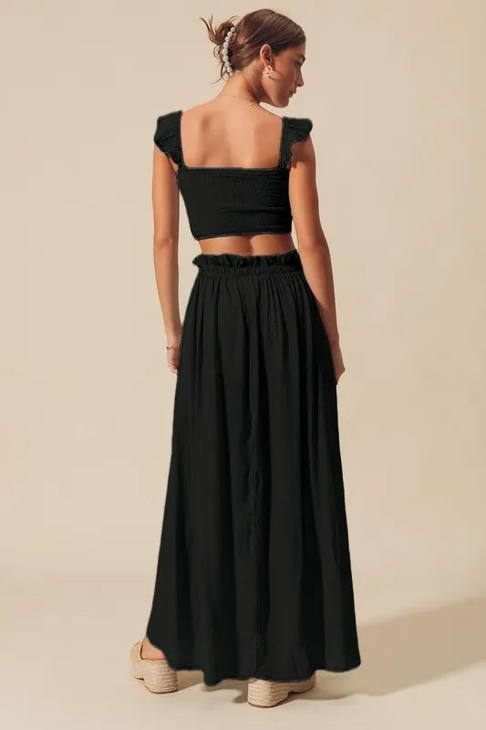 SO ME Smocked Top and Flowy Maxi Skirt Set - Fashorio