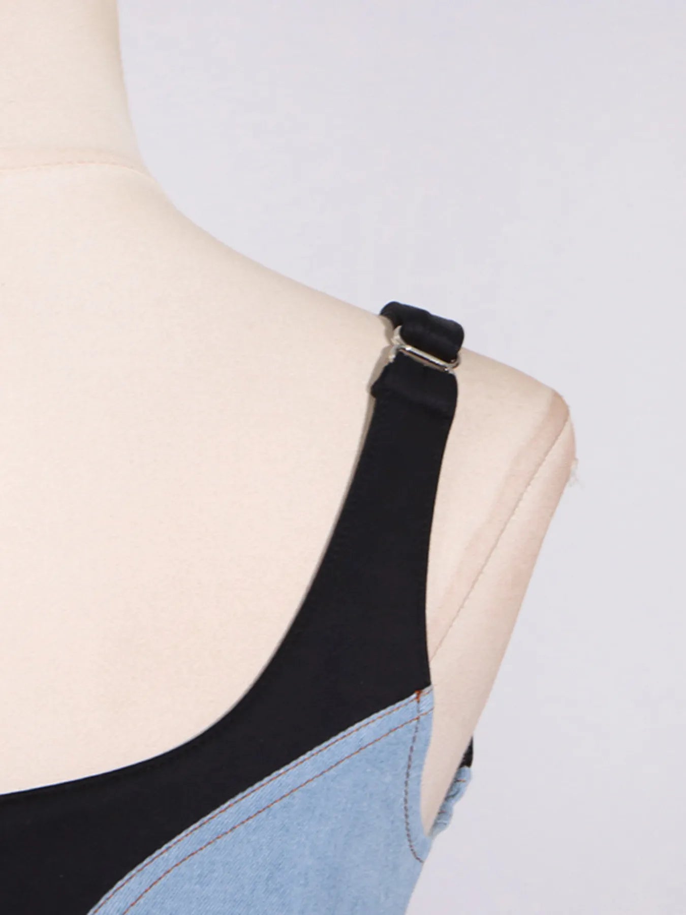 Contrast Adjustable Strap Denim Dress - Fashorio