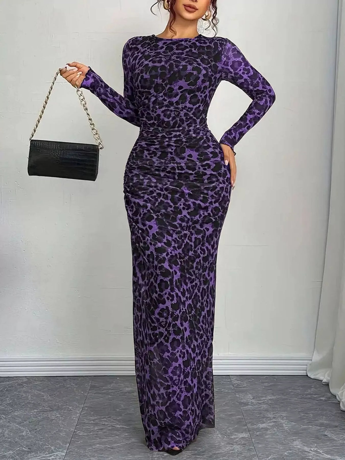 Leopard ruched bodycon maxi dress view 11
