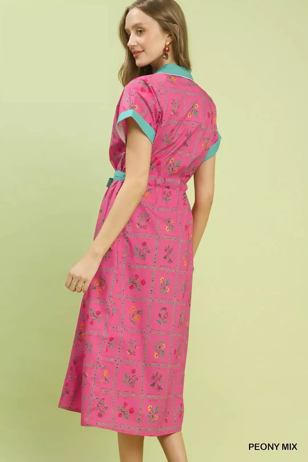 Floral Button Front Midi Dress in Peony detail