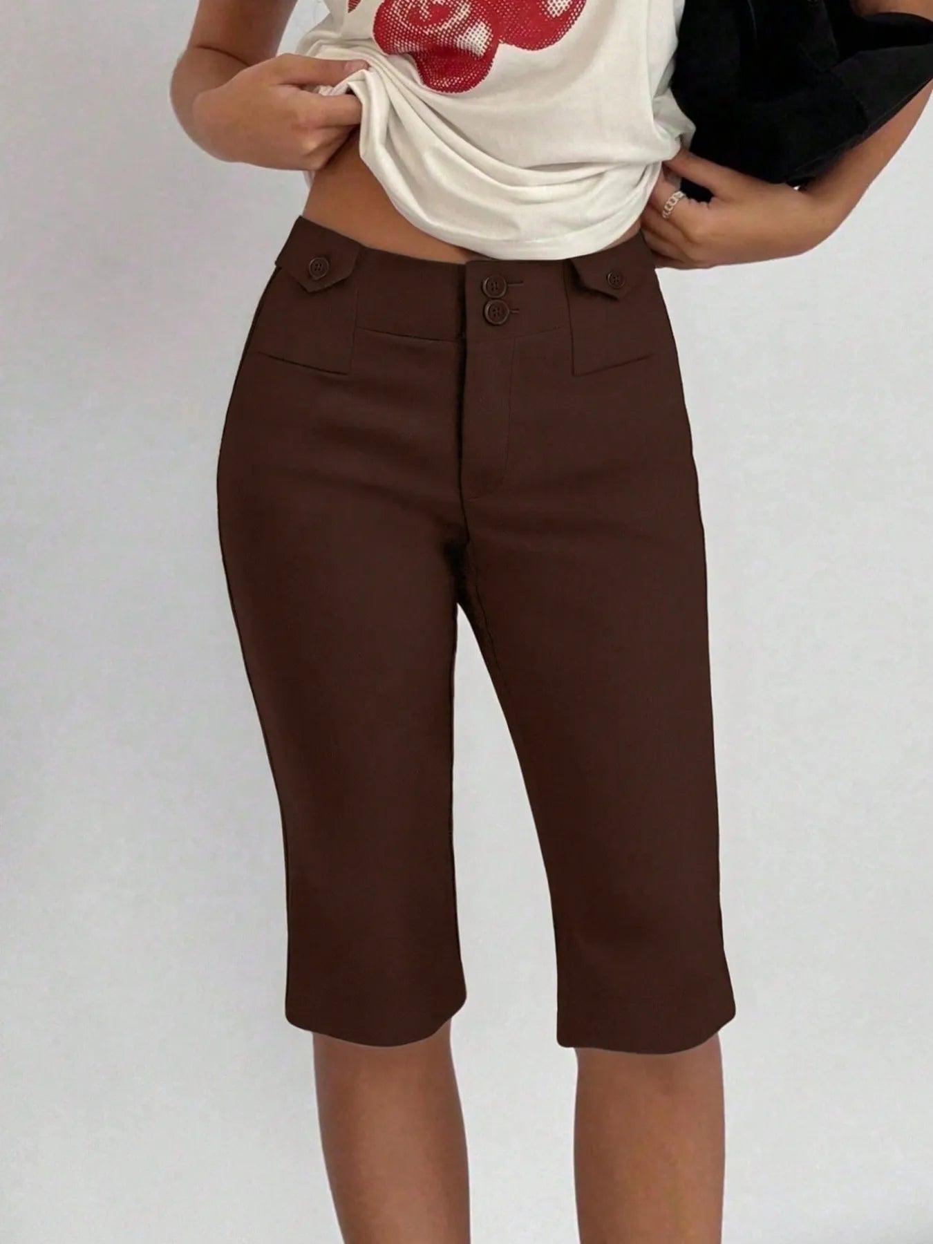 High-Waisted Shorts Dark Brown - Fashorio