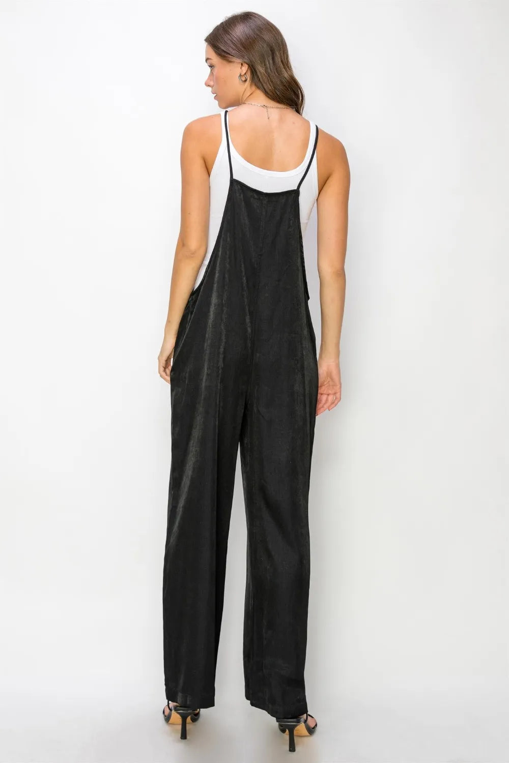 Half Button Sleeveless Straight Jumpsuit back view