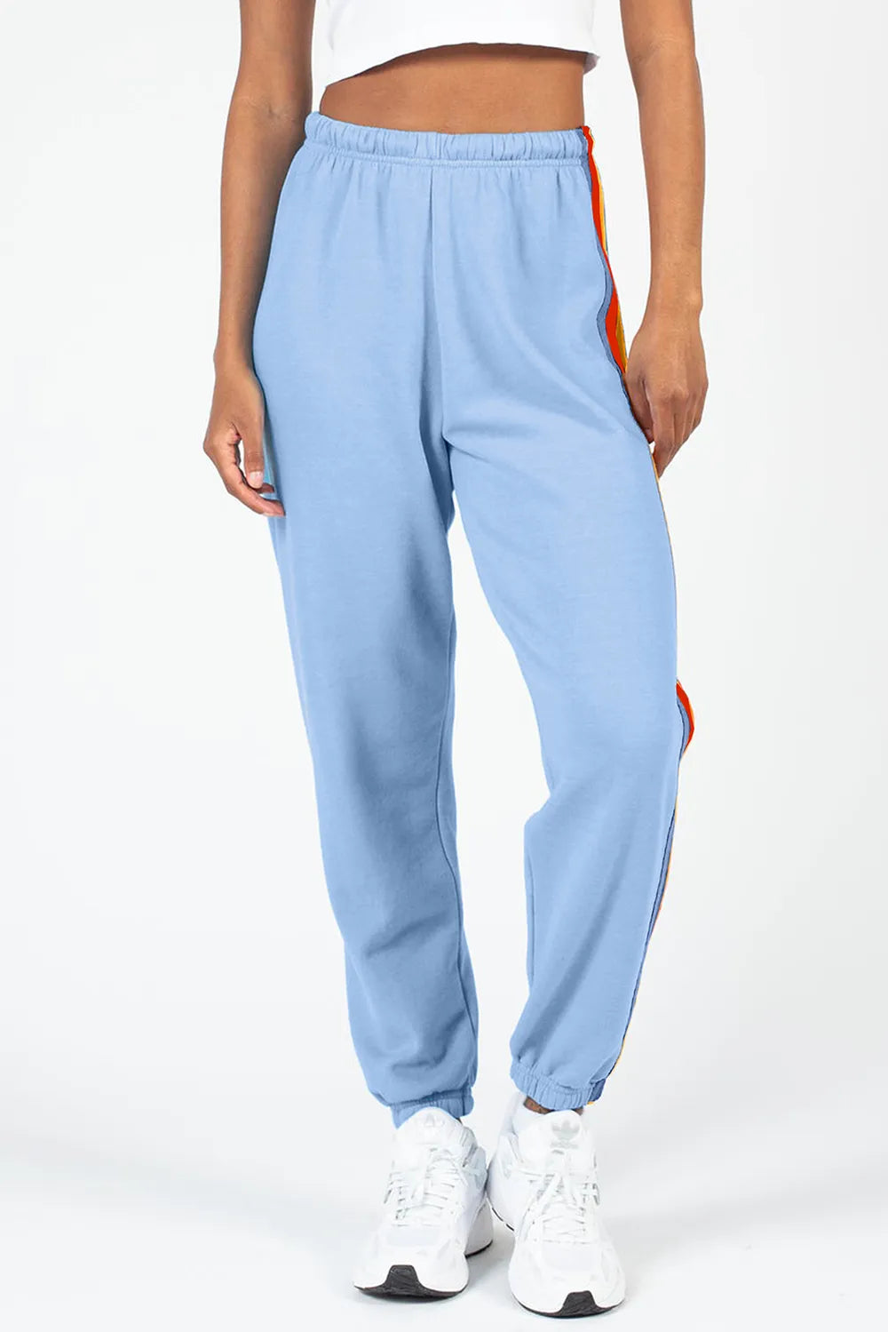 Contrast Striped Elastic Waist Active Pants - Fashorio