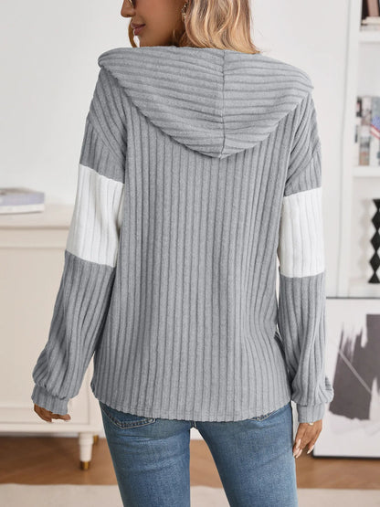 Drawstring Color Block Zip Up Outerwear - Fashorio