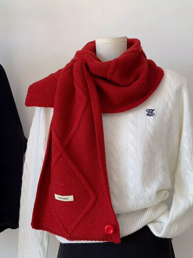 Solid color knitted winter scarf front view