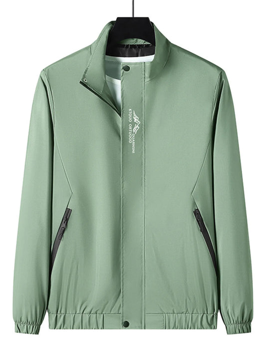 Men's Plus Size Zip Up Long Sleeve Jacket Light Green - Fashorio