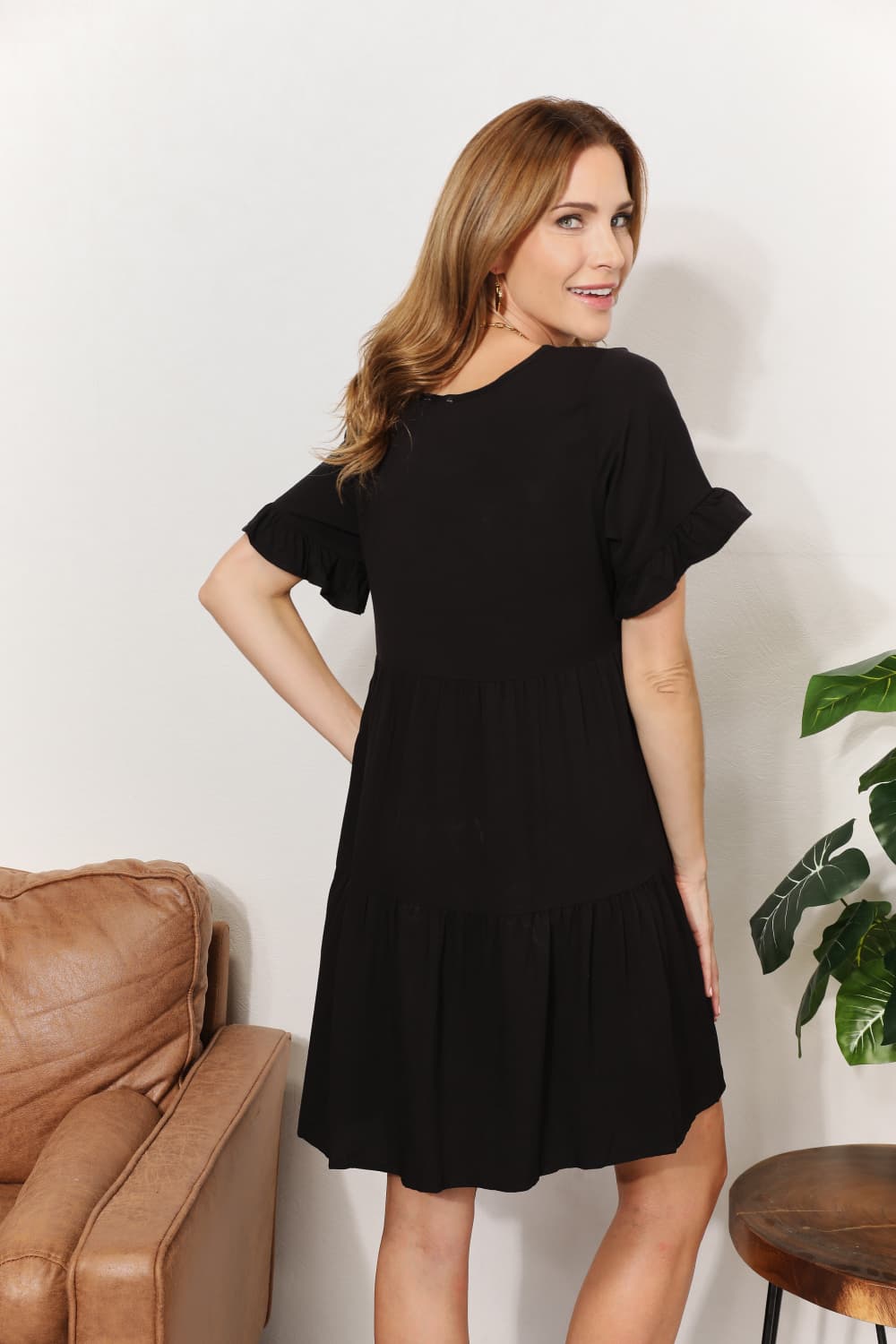 Mandy V-Neck Flounce Sleeve Tiered Dress - Fashorio