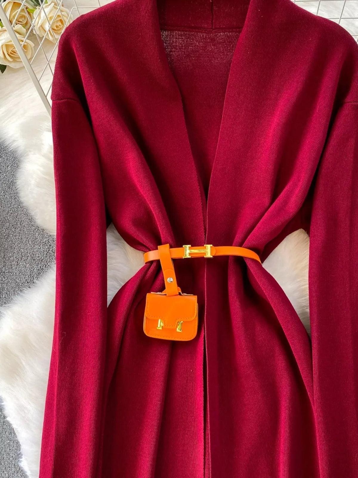 Round Neck Knitted Dress and Cardigan Set, view 12