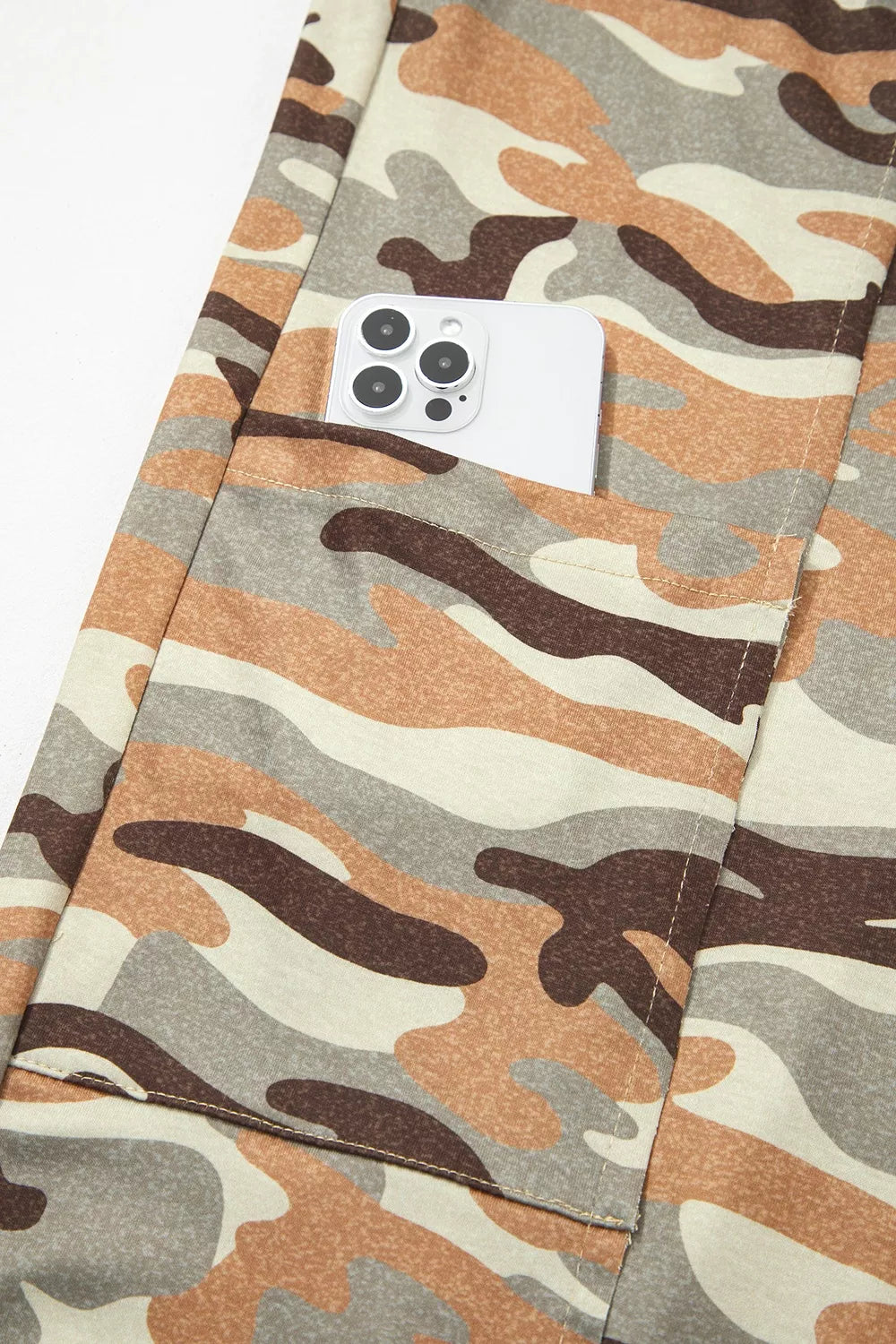Womens camouflage joggers angled three quarter view