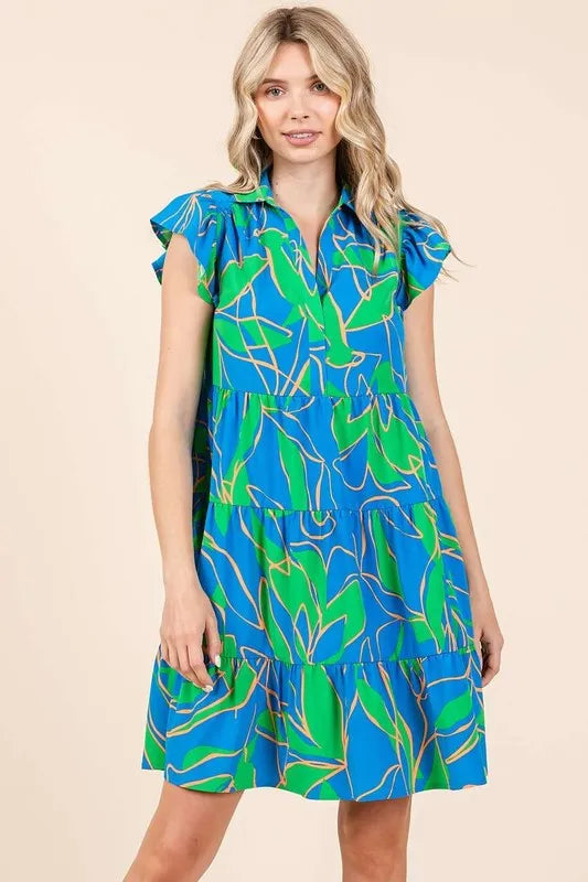 Leaf print tiered mini dress full length styling