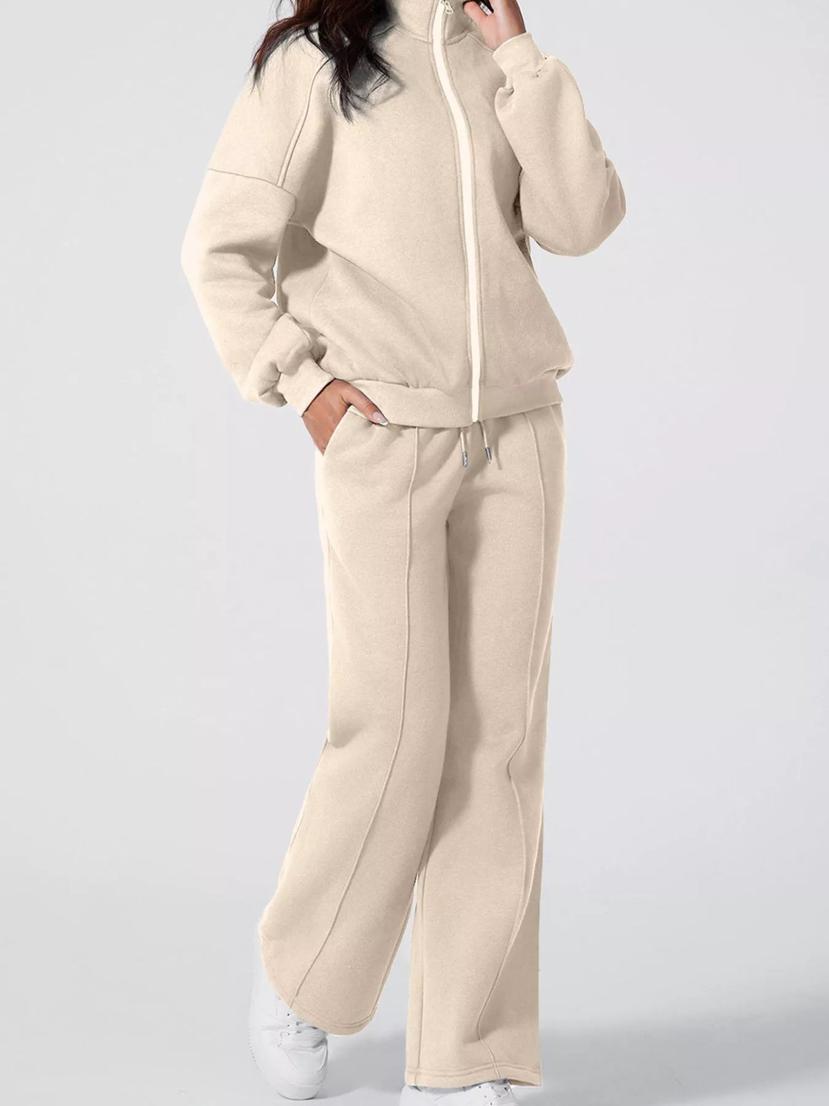 Drop Shoulder Zip Up Jacket and Drawstring Pants Active 2pcs Set styled look