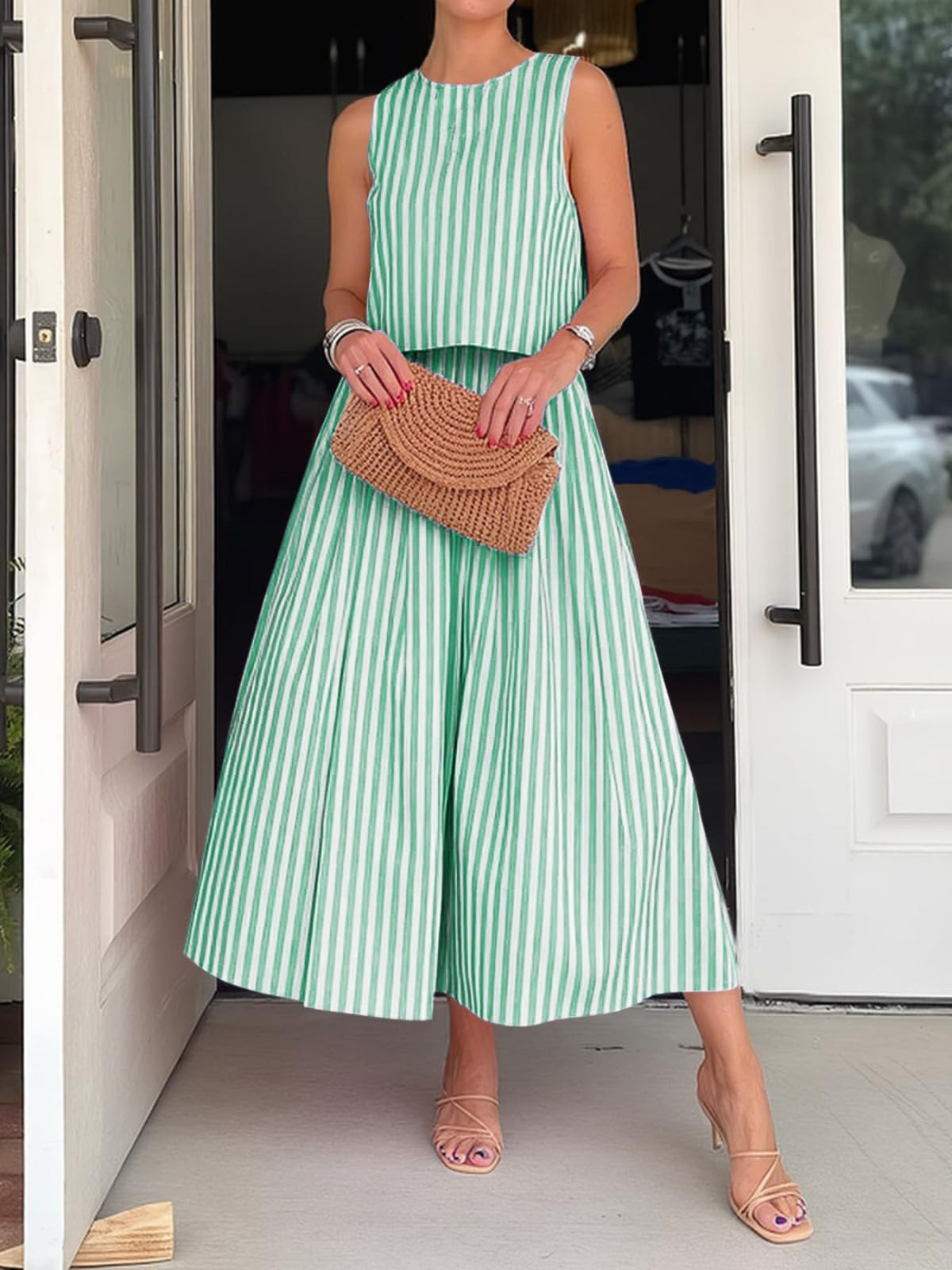 Striped two piece set full length styling