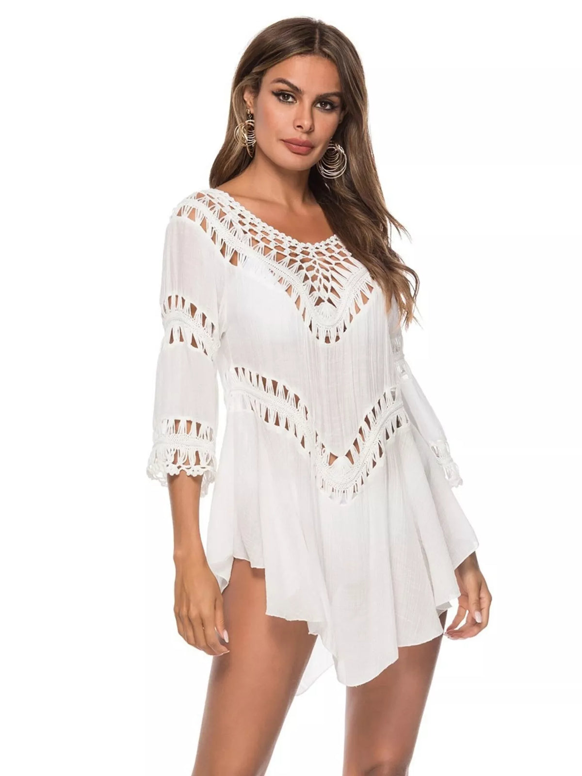 Crochet Trim Flowy Cover Up Dress styled detail
