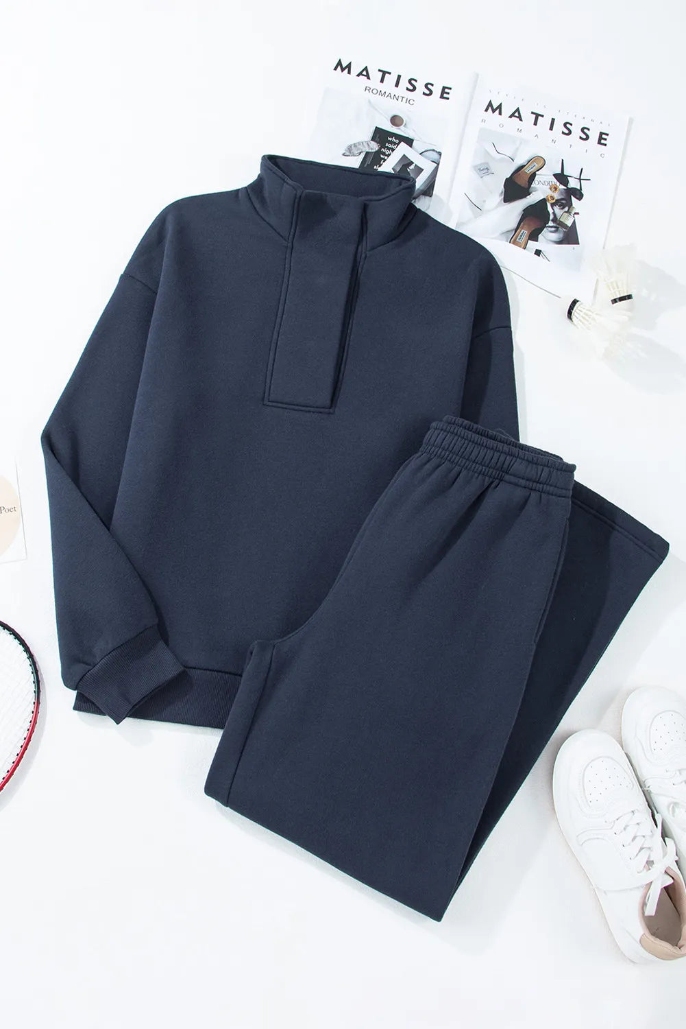 Half Snap Long Sleeve Top and Pants Active Set - Fashorio