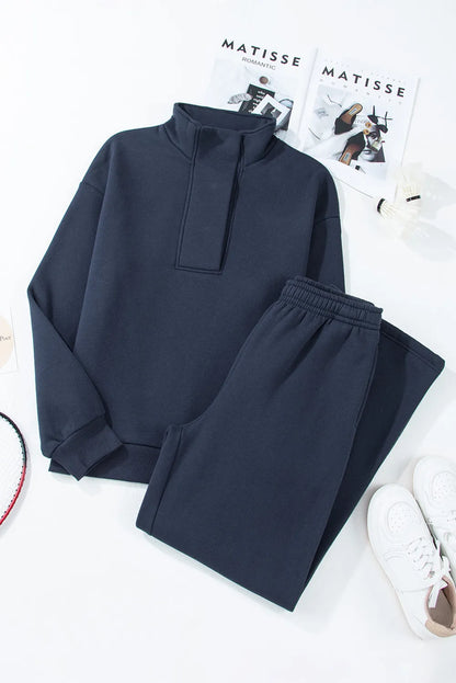 Half Snap Long Sleeve Top and Pants Active Set - Fashorio
