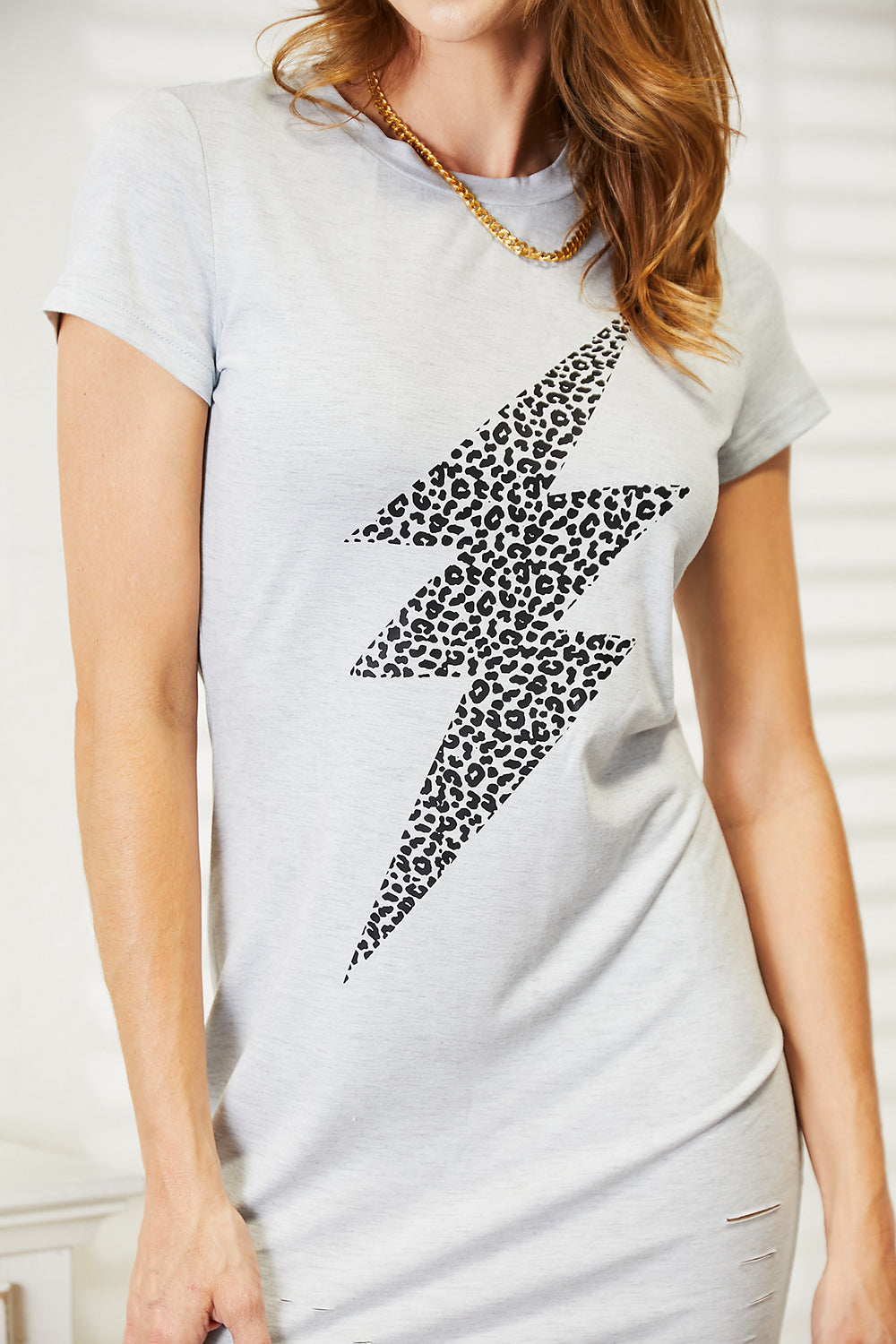 Leopard Lightning Graphic Tee Dress close up