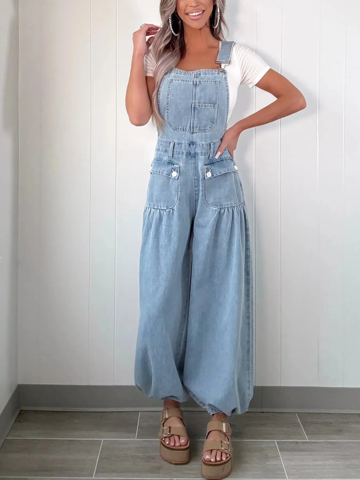Wide leg overalls side view