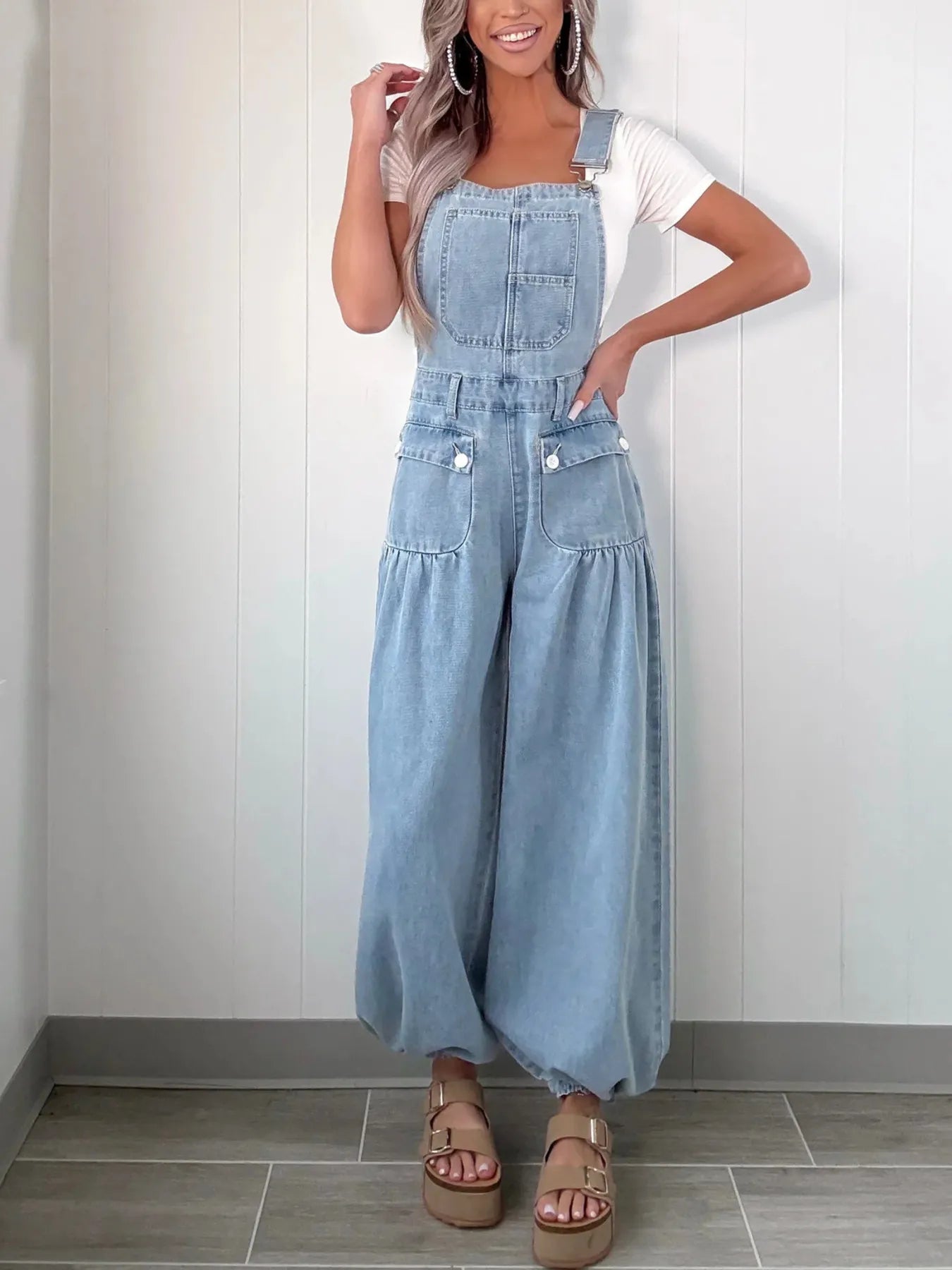 Wide Leg Denim Overalls - Fashorio