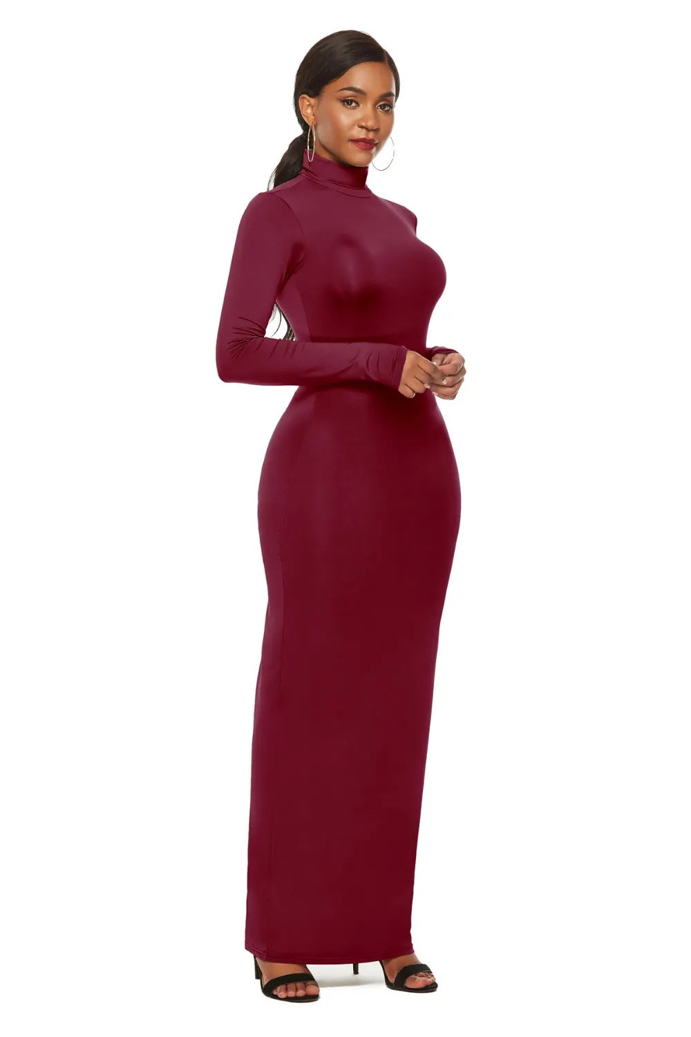 Long sleeve bodycon maxi dress side view