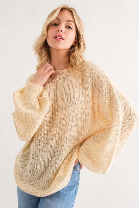 Sequin Lightweight Pullover Sweater in Cream side view