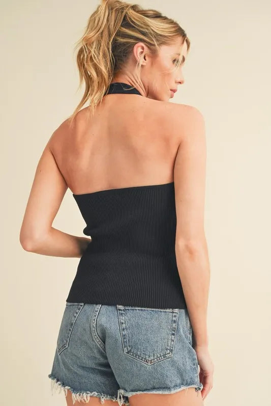 Ribbed halter neck cami back view