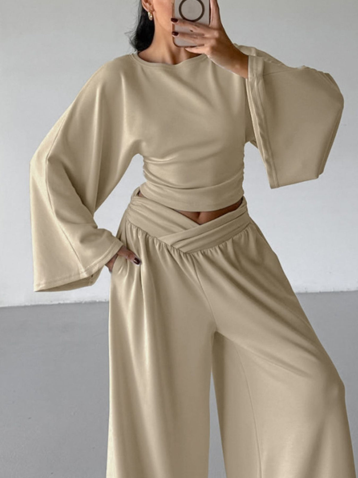 Khaki two piece set back view