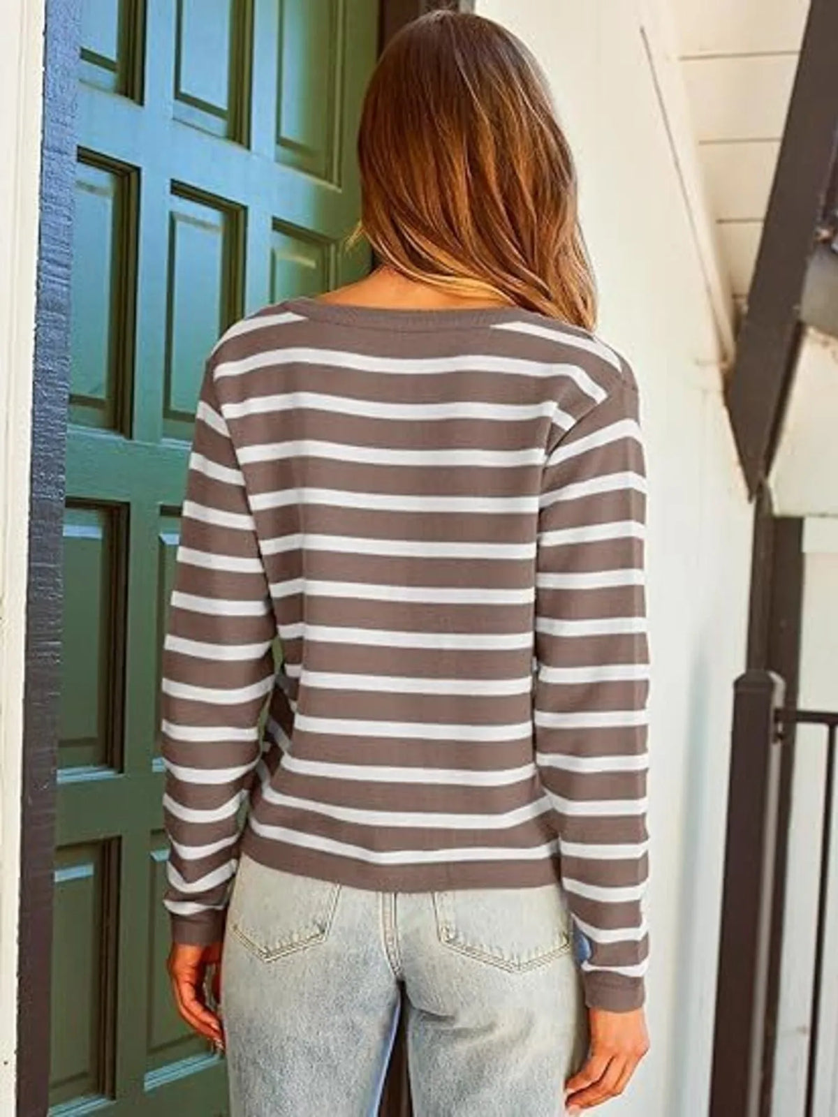 striped button up cardigan knit texture detail