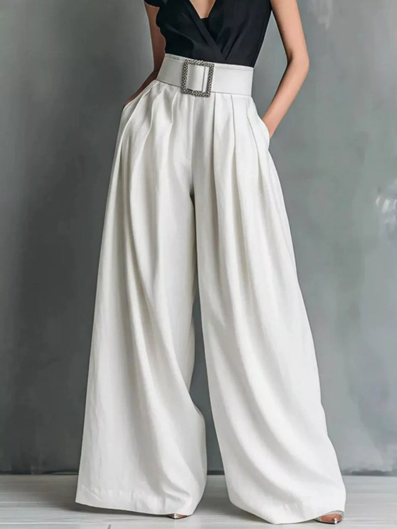 High waisted wide leg trousers front view