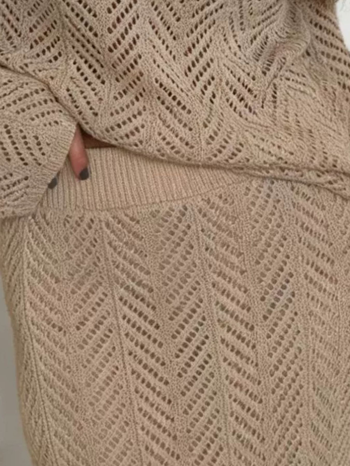 Openwork Long Sleeve Knit Top and Skirt Set, view 15