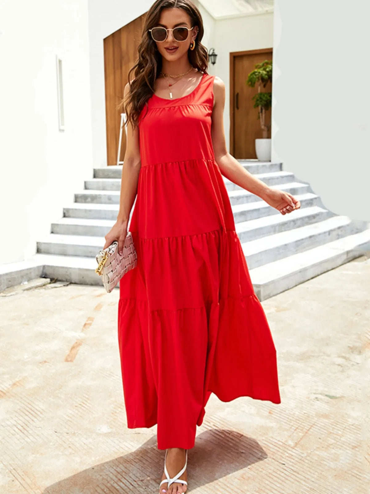 Sleeveless tiered maxi tank dress styled view