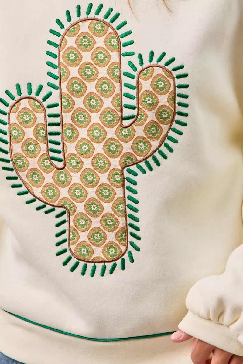 BiBi BiBi Cactus Embroidered Fleece Sweatshirt