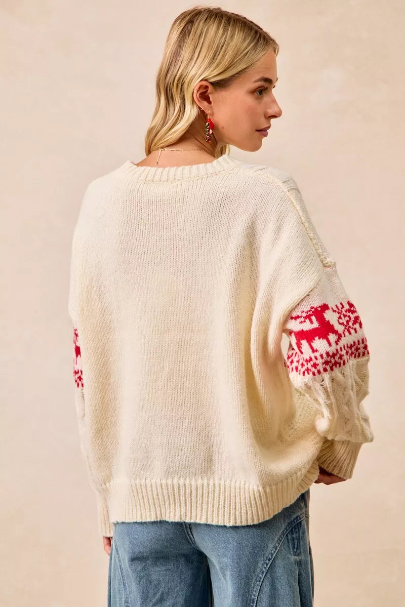 BiBi BiBi Christmas Theme Patterned Cable Knit Sweater